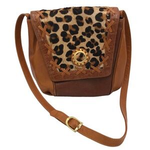 New York & Company Joseph B. Exclusive Leopard Brown Leather Shoulder Bag Purse